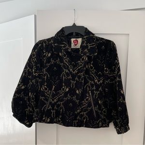 Free People Womens Size 8 Cropped Bomber Jacket Black and Gold